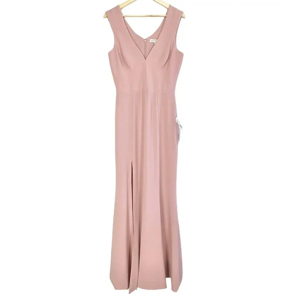 NWOT Dress The Population Sandra Plunge Crepe Trumpet Gown in Blush, Medium - Picture 9 of 16